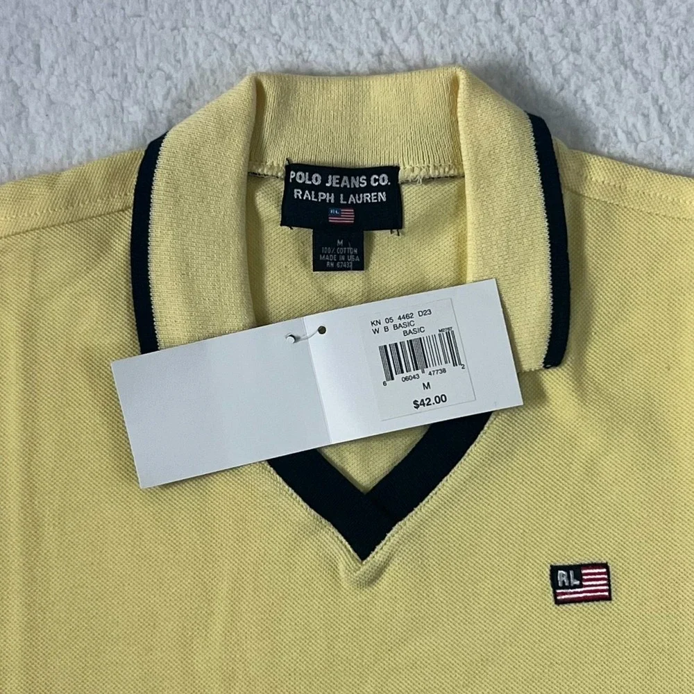 Polo Jeans Co. Polo Shirt Collard V-neck Made in USA Yellow Men's Size M VTG NWT